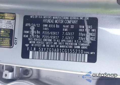 2012 Hyundai Santa Fe Gls from USA, damaged, VIN 5XYZG3AB1CG155210